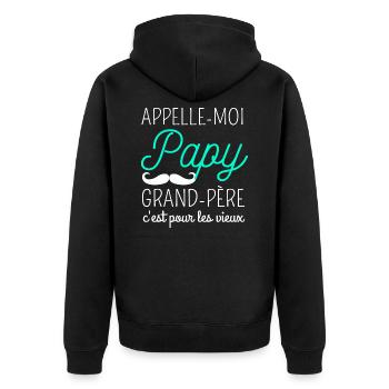 T shirt papy "appelle-moi papy" humour papy cadeau - Veste à capuche bio Premium Unisexe - noir - Dos - Nico (187cm)