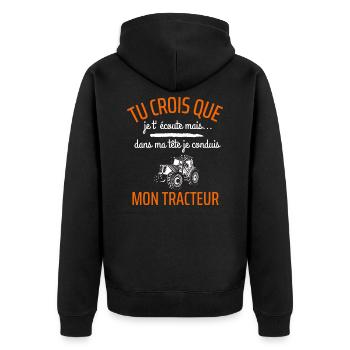 t shirt tracteur humour tracteur cadeau - Veste à capuche bio Premium Unisexe - noir - Dos - Nico (187cm)