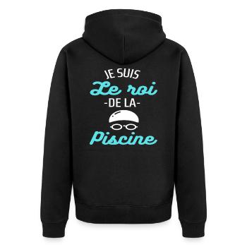 T shirt piscine roi de la piscine humour cadeau. - Veste à capuche bio Premium Unisexe - noir - Dos - Nico (187cm)