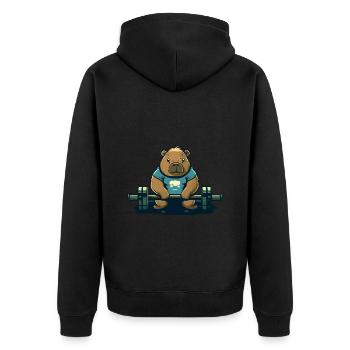Capybara Bodybuilder - Unisex Premium Bio Zip Hoodie - Schwarz - Hinten - Nico (187cm)