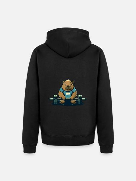 Capybara Bodybuilder - Unisex Premium Bio Zip Hoodie - Schwarz