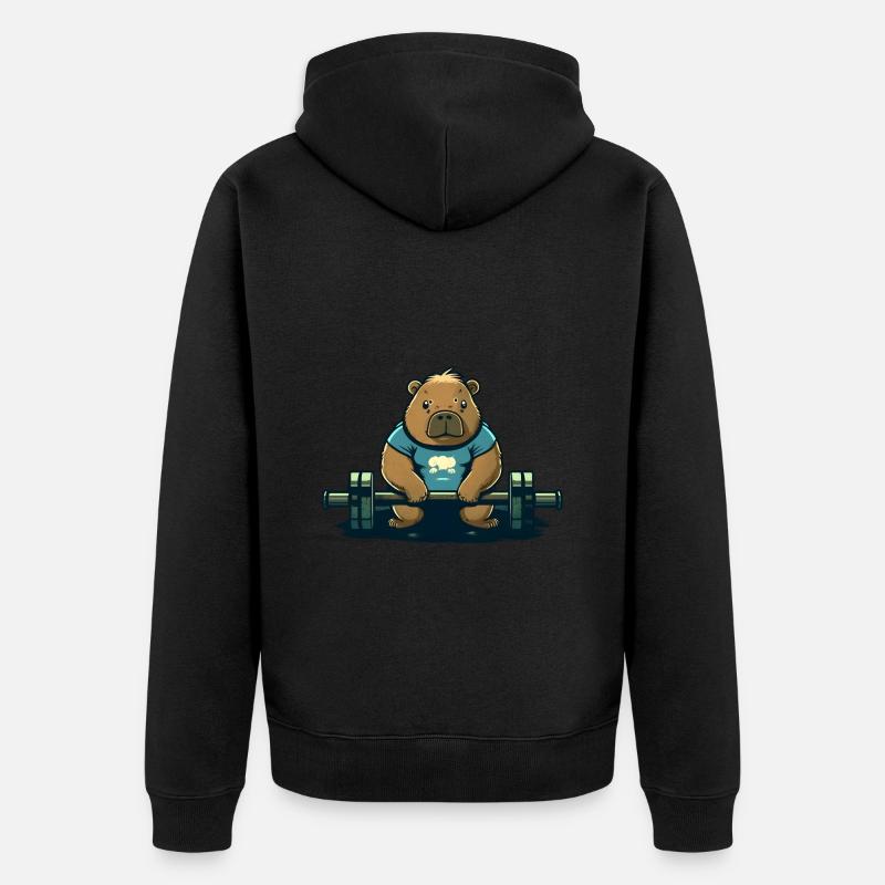 Capybara Bodybuilder - Unisex Premium Bio Zip Hoodie - Schwarz