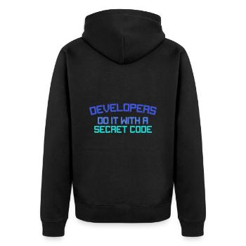 Developers Do It With a Secret Code Funny Coding - Unisex Premium Organic Zip Hoodie - black - Back - Nico (187cm)