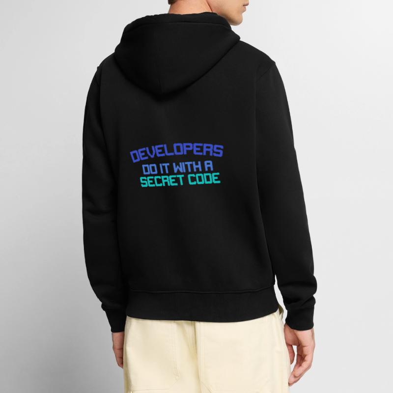 Developers Do It With a Secret Code Funny Coding Unisex Premium Organic Zip Hoodie