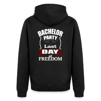 BACHELOR PARTY - LAST DAY OF FREEDOM - Handcuffs - Unisex Premium Organic Zip Hoodie - black - Back - Nico (187cm)