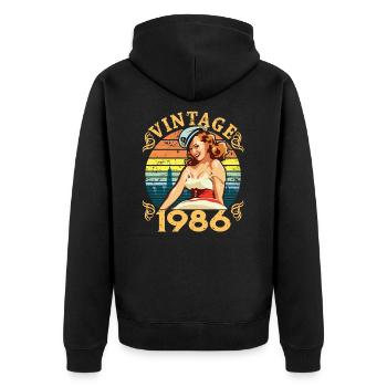 Vintage 1986 Retro Pin-Up Girl, Geschenk zum 36. Geburtstag - Unisex Premium Bio Zip Hoodie - Schwarz - Hinten - Nico (187cm)