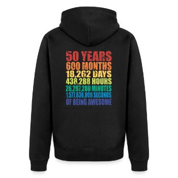 Lustiges Geschenk zum 50. Geburtstag, Alters-Countdown - Unisex Premium Bio Zip Hoodie - Schwarz - Hinten - Nico (187cm)