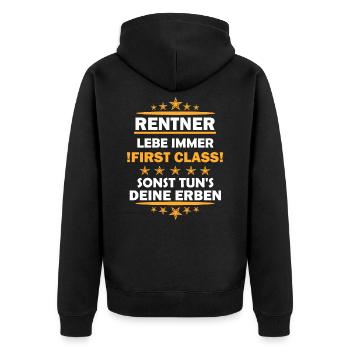 Rentner - Unisex Premium Bio Zip Hoodie - Schwarz - Hinten - Nico (187cm)