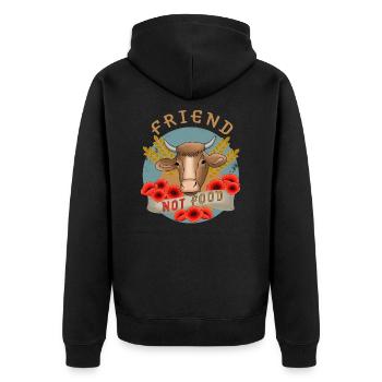 Kuh Bauernhof Vegan Friend not Food - Unisex Premium Bio Zip Hoodie - Schwarz - Hinten - Nico (187cm)