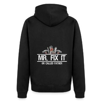 Mr. Fix it - Unisex Premium Organic Zip Hoodie - black - Back - Nico (187cm)