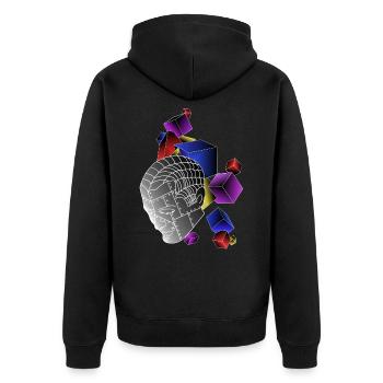 Roboter mit Würfel bunt - Unisex Premium Bio Zip Hoodie - Schwarz - Hinten - Nico (187cm)