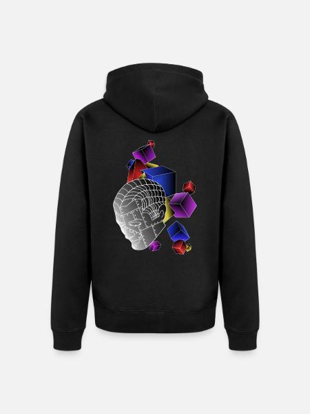 Roboter mit Würfel bunt - Unisex Premium Bio Zip Hoodie - Schwarz