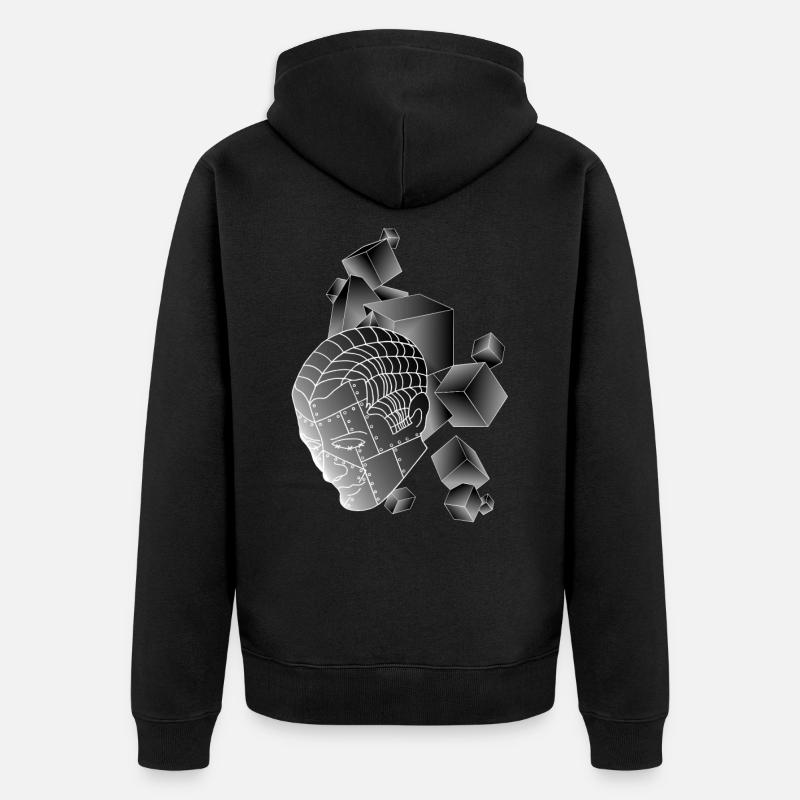 Robot with cube dark grey - Unisex Premium Organic Zip Hoodie - black