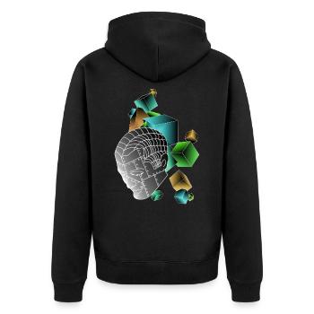 Roboter mit Würfeln bunt - Unisex Premium Bio Zip Hoodie - Schwarz - Hinten - Nico (187cm)