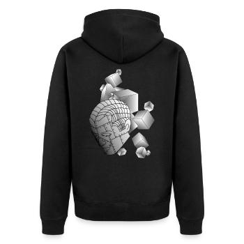 Roboter mit Würfel hellgrau - Unisex Premium Bio Zip Hoodie - Schwarz - Hinten - Nico (187cm)