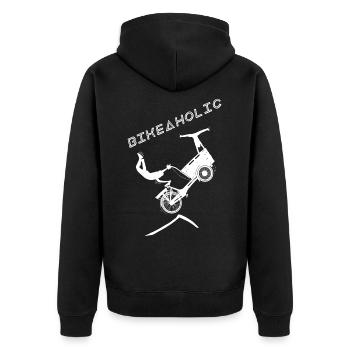Roue de charge bikeaholic blanc - Veste à capuche bio Premium Unisexe - noir - Dos - Nico (187cm)
