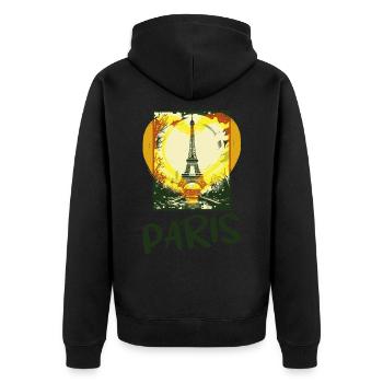 Paris, France, Ville, Horizon, Tour Eiffel, Coeur - Veste à capuche bio Premium Unisexe - noir - Dos - Nico (187cm)