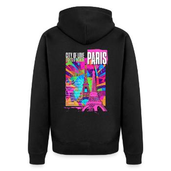 Paris, France, Ville, Horizon, Tour Eiffel, Coloré - Veste à capuche bio Premium Unisexe - noir - Dos - Nico (187cm)
