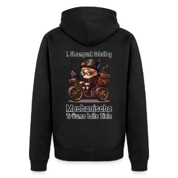 Première journée d’école Steampunk - Veste à capuche bio Premium Unisexe - noir - Dos - Nico (187cm)