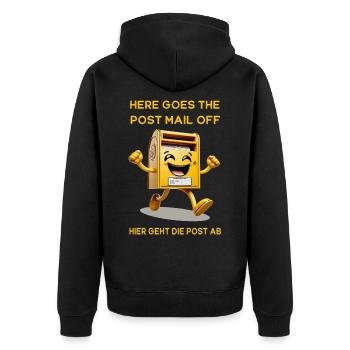 Here goes the post mail off. This is where the mail goes - Unisex Premium Organic Zip Hoodie - black - Back - Nico (187cm)