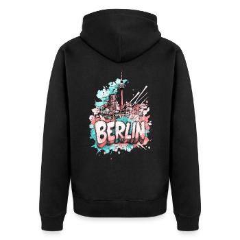 Berlin Skyline TV Tower Germany City Colorful - Unisex Premium Organic Zip Hoodie - black - Back - Nico (187cm)