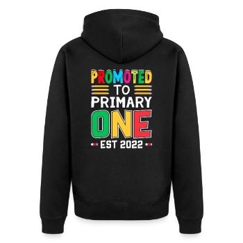 Promoted To Primary One Est 2022 - Unisex Premium Organic Zip Hoodie - black - Back - Nico (187cm)