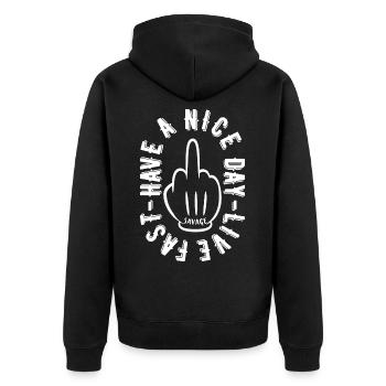 HAVE A NICE DAY - Unisex Premium Bio Zip Hoodie - Schwarz - Hinten - Nico (187cm)