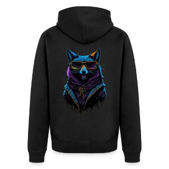 Cyberpunk Fox - Unisex Premium Bio Zip Hoodie - Schwarz - Hinten - Nico (187cm)