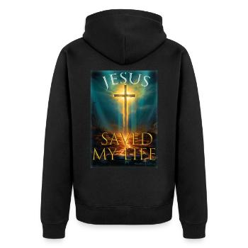 JÉSUS M’A SAUVÉ LA VIE MOTIF DE LA FOI CROISÉE - Veste à capuche bio Premium Unisexe - noir - Dos - Nico (187cm)