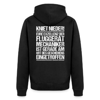 Fluggerätmechaniker Aircraft Mechanic - Unisex Premium Bio Zip Hoodie - Schwarz - Hinten - Nico (187cm)
