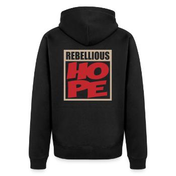 Rebellious hope | Colors can be changed - Unisex Premium Organic Zip Hoodie - black - Back - Nico (187cm)