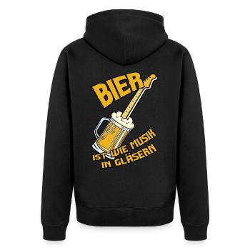 Bier ist wie Musik in Gläsern - Unisex Premium Bio Zip Hoodie - Schwarz - Hinten - Nico (187cm)