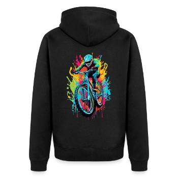 Downhill Mountain Biking - Unisex Premium Organic Zip Hoodie - black - Back - Nico (187cm)
