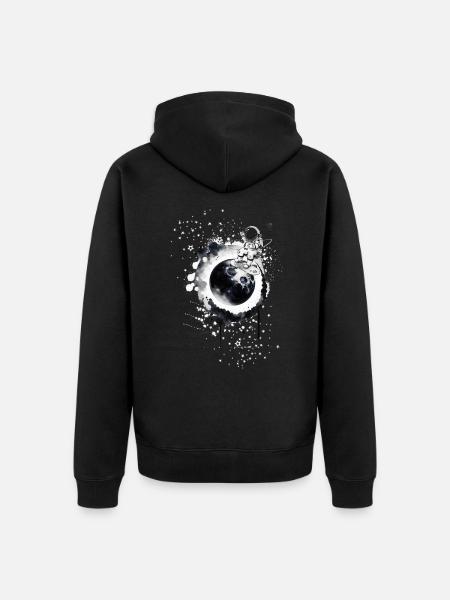 Moon,stars,astronaut,skater,skateboard - Unisex Premium Organic Zip Hoodie - black