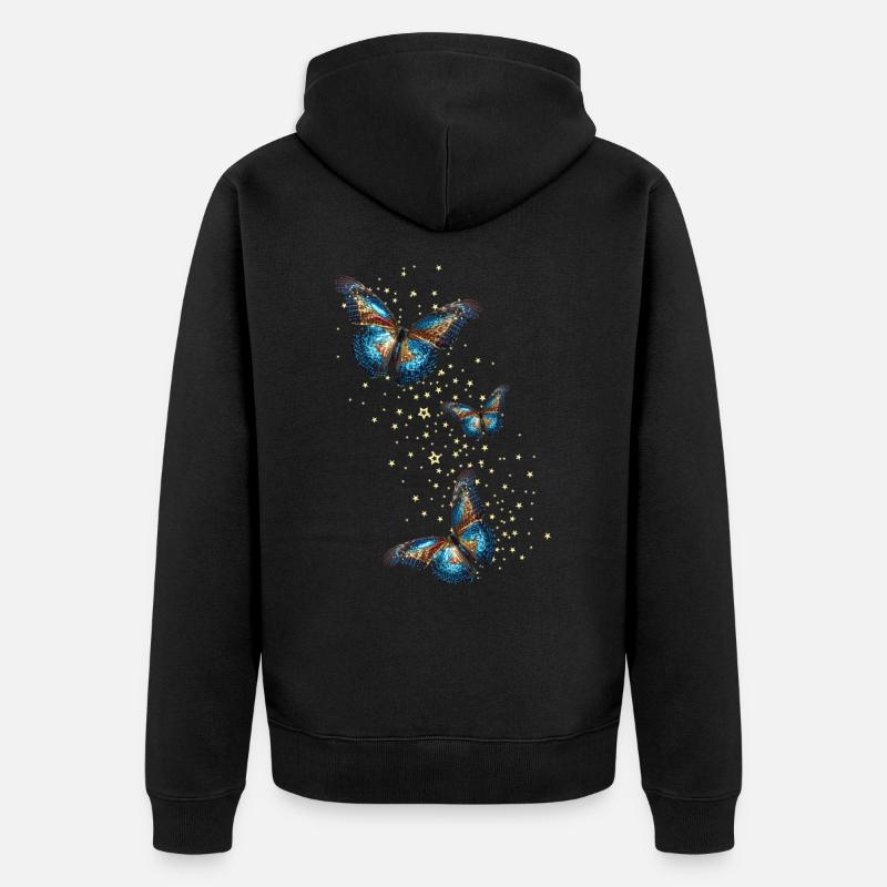 Papillons, paillettes, étoiles, papillon - Veste à capuche bio Premium Unisexe - noir