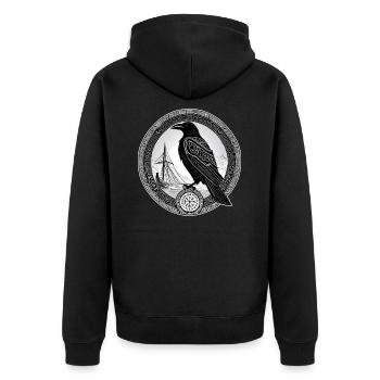 Wikinger Rabe - Unisex Premium Bio Zip Hoodie - Schwarz - Hinten - Nico (187cm)