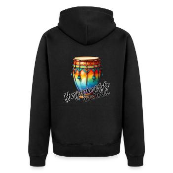 Luck Hits Hard - Aztec Style Drum - Unisex Premium Organic Zip Hoodie - black - Back - Nico (187cm)