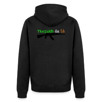 unser Tag wird kommen - Unisex Premium Bio Zip Hoodie - Schwarz - Hinten - Nico (187cm)
