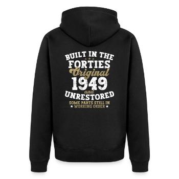 Built in the forties 1949 75. Geburtstag Herren - Unisex Premium Bio Zip Hoodie - Schwarz - Hinten - Nico (187cm)