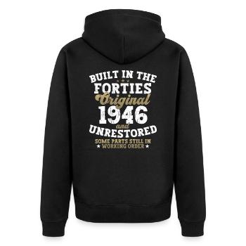 Construit dans les années quarante 1946 76e anniversaire Hommes - Veste à capuche bio Premium Unisexe - noir - Dos - Nico (187cm)
