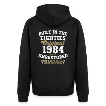 Built in the eighties 1984 38. Geburtstag Herren - Unisex Premium Bio Zip Hoodie - Schwarz - Hinten - Nico (187cm)
