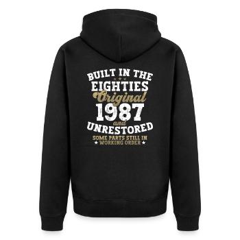 Built in the eighties 1987 35th birthday men - Unisex Premium Organic Zip Hoodie - black - Back - Nico (187cm)