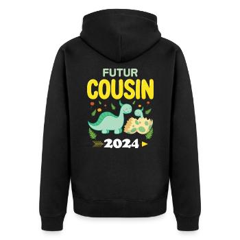 Futur Cousin 2024 Je Vais Etre Cousin Grossesse - Veste à capuche bio Premium Unisexe - noir - Dos - Nico (187cm)