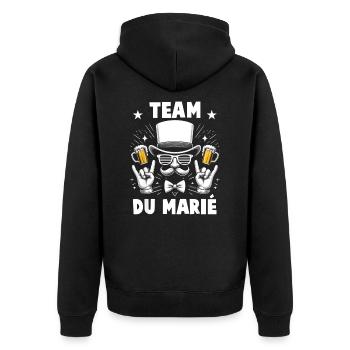 Junggesellenabschied Junggesellenabschied - Team des Bräutigams - Unisex Premium Bio Zip Hoodie - Schwarz - Hinten - Nico (187cm)