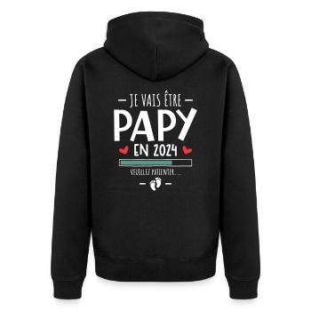 Schwangerschaft Opa Ich werde zukünftiger Opa 2024 - Unisex Premium Bio Zip Hoodie - Schwarz - Hinten - Nico (187cm)