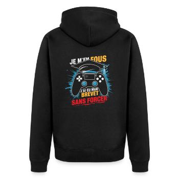 I don't care, I got my certificate without forcing 2024 - Unisex Premium Organic Zip Hoodie - black - Back - Nico (187cm)