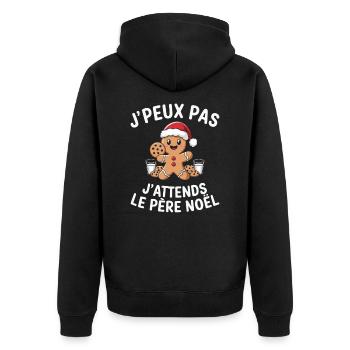 Ich kann nicht, ich warte auf den Weihnachtsmann - Unisex Premium Bio Zip Hoodie - Schwarz - Hinten - Nico (187cm)