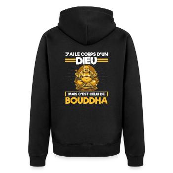 I have the body of a god: Buddha! - Unisex Premium Organic Zip Hoodie - black - Back - Nico (187cm)