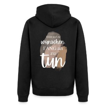 POSITIVE EINSTELLUNG MINDSET Motivation - Unisex Premium Bio Zip Hoodie - Schwarz - Hinten - Nico (187cm)