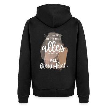POSITIVE EINSTELLUNG MINDSET Motivation - Unisex Premium Bio Zip Hoodie - Schwarz - Hinten - Nico (187cm)